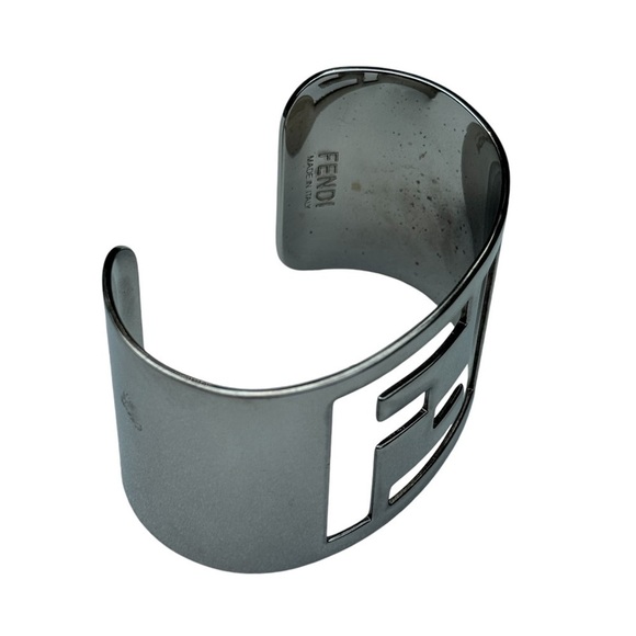 Fendi FF Cut Out Cuff Bracelet Silver Tone - Picture 6 of 13